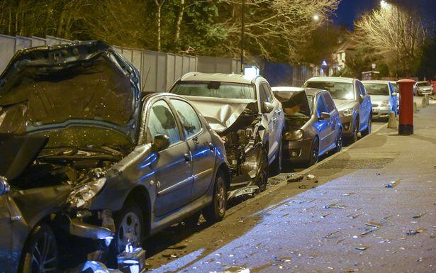 Carnage as ‘a drunk driver’ ploughs into four parked cars