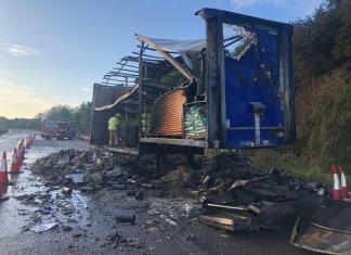 M6 closed after lorry catches fire