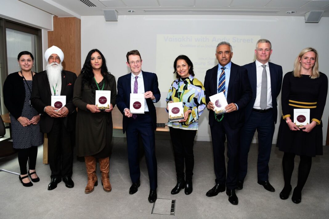 Photo Left to Right: • Manjit Kaur Kang • Bhai Sahib Bhai Mohinder Singh ji • Opinderjit Kaur Takhar, • Andy Street • Anita Bhalla • Paul Bassi • John Maude • Laura Suffolk
